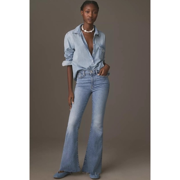 NWT Frame Le Easy Flare Raw Hem Jeans Babitz Blue High Rise Light Wash Denim 26 - Picture 12 of 15